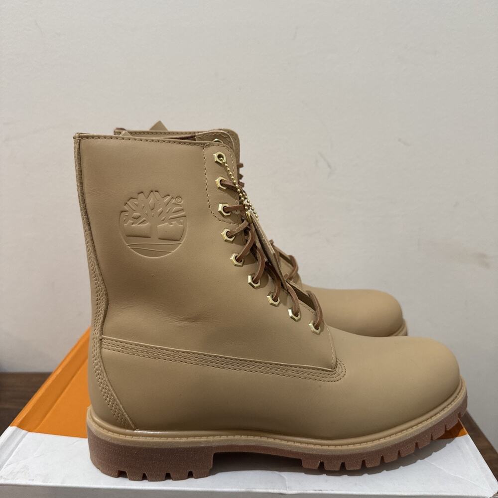Timberland Heritage 8 In Lace Waterproof Medium Beige Full Grain Boots Sz 8.5 - Picture 3 of 10